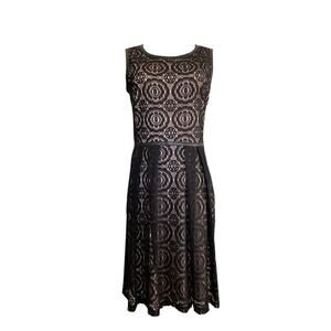 Enfocus Studio Black Lace Size 8 Nude Lined Dress A Line Faux Leather Trim